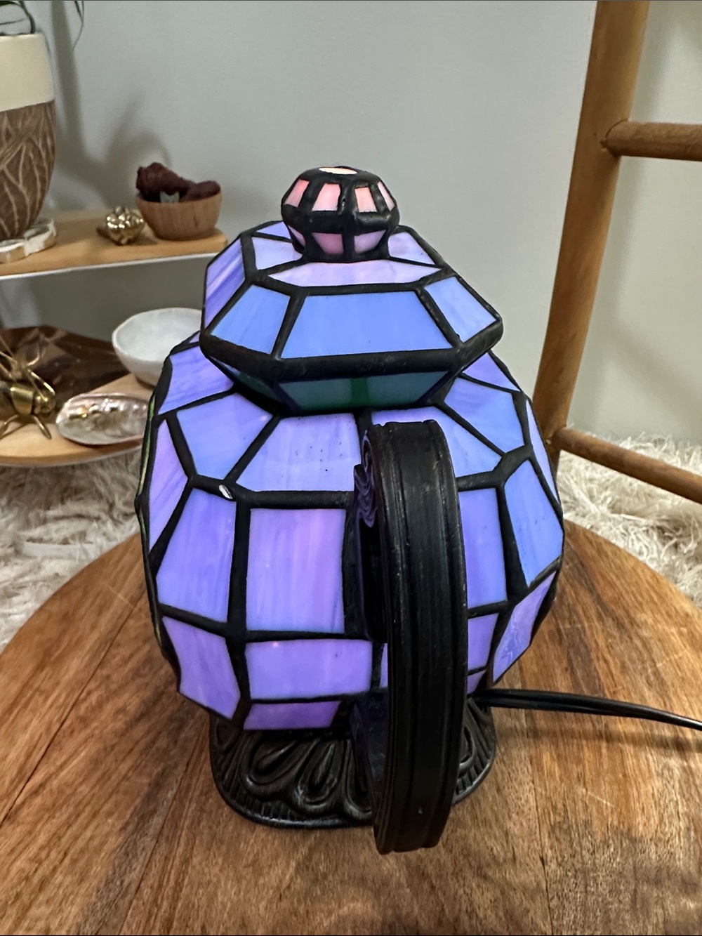 Tiffany Style Stained Glass Teapot With Flower Design Night Light Table Lamp - Picture 5 of 17